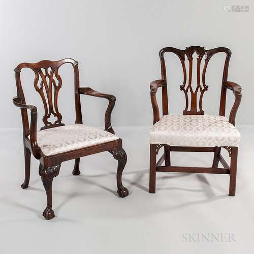 Two Georgian Mahogany Open Armchairs