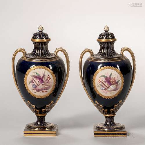 Pair of Kerr & Binns Worcester Porcelain Vases and Covers