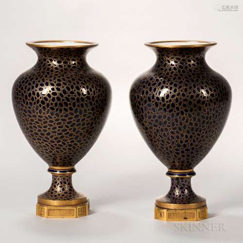 Pair of Sevres-style Cobalt Blue Vases