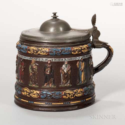 Kreussen Pewter-mounted Apostle Tankard