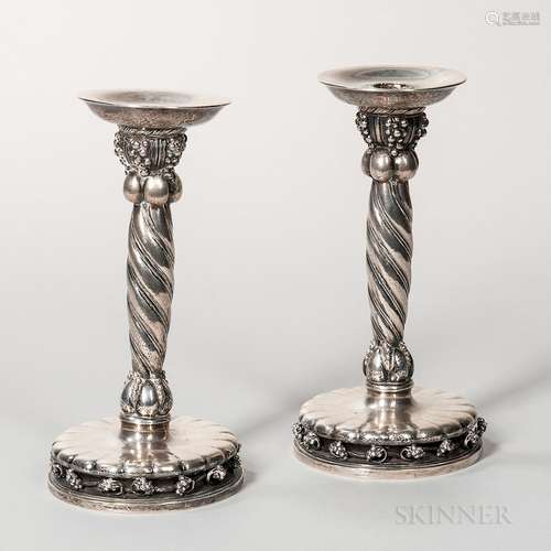 Pair of Georg Jensen Sterling Silver Candlesticks