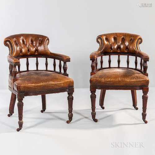 Pair of William IV Mahogany Leather-upholstered Tub Chairs