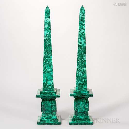 Large Pair of Russian Malachite Obelisks