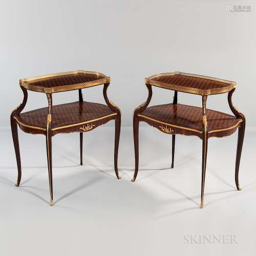 Pair of Louis XV-style Kingwood-parquetry Two-tier Tables