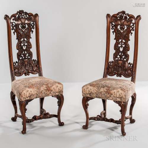 Set of Twelve Walnut Side Chairs in the Style of Daniel Marot