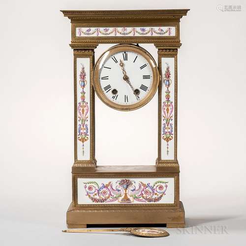 Neoclassical-style Dore Bronze and Porcelain Cartel Clock