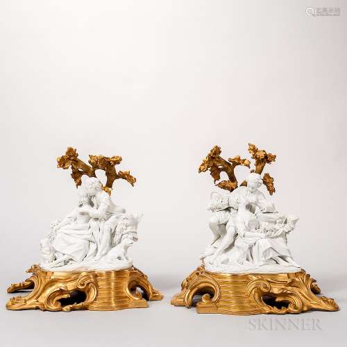 Pair of Dore Bronze-mounted Sevres Bisque Figural Groups