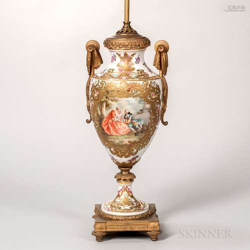 Sevres-style Gilt-bronze-mounted Porcelain Lamp Base