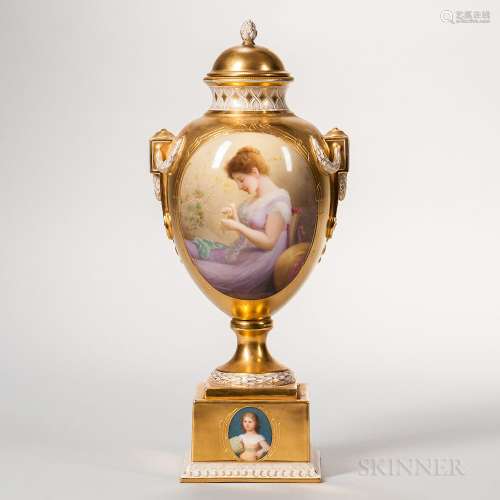 Vienna Porcelain Hand-painted Vase and Cover