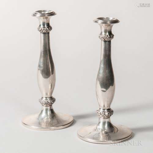 Pair of Hungarian Silver Candlesticks