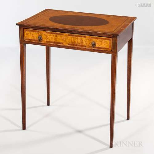 Neoclassical-style Mahogany and Mahogany- and Burlwood-veneer Side Table