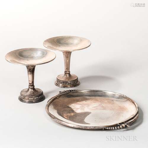 Three Pieces of Georg Jensen-style Sterling Silver Tableware
