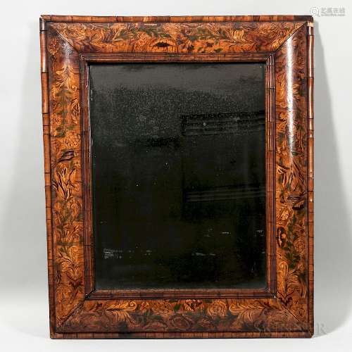 William and Mary Walnut and Marquetry Pillow Frame Mirror