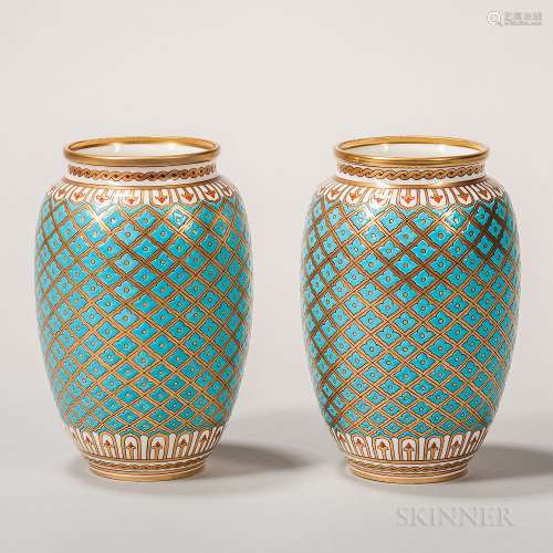 Pair of Minton Porcelain Turquoise-glazed Vases