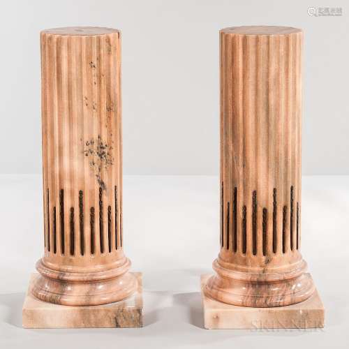 Pair of Neoclassical-style Fluted Columnar Marble Pedestals