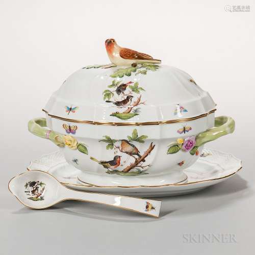 Herend Porcelain Rothschild Bird Pattern Tureen, Stand, and Platter