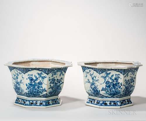 Pair of Chinese Blue and White Octagonal Planters
