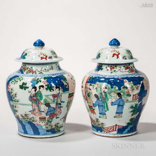 Pair of Famille Verte Vases and Covers