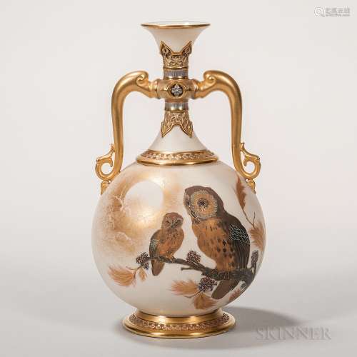 Royal Worcester Porcelain Ivory-ground Vase