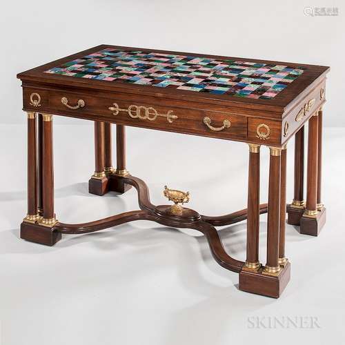 French Empire-style Mahogany and Mahogany-veneered Writing Desk with Specimen Marble Top,