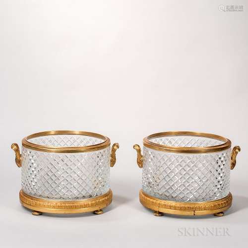 Pair of Gilt-bronze-mounted Baccarat-style Crystal Jardinieres