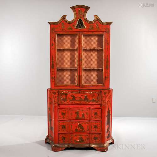 Painted and Gilded Chinoiserie Secretary Bookcase