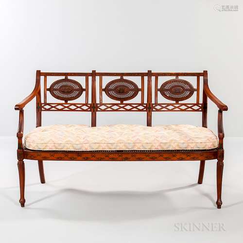 Edwardian Paint-decorated Caned Settee