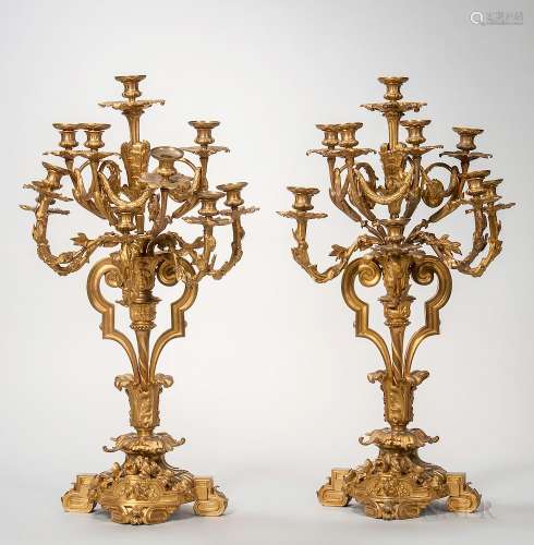 Pair of Dore Bronze Ten-light Candelabra