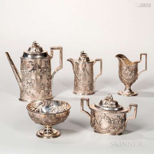 Five-piece Tiffany, Young & Ellis Silver Tea Service