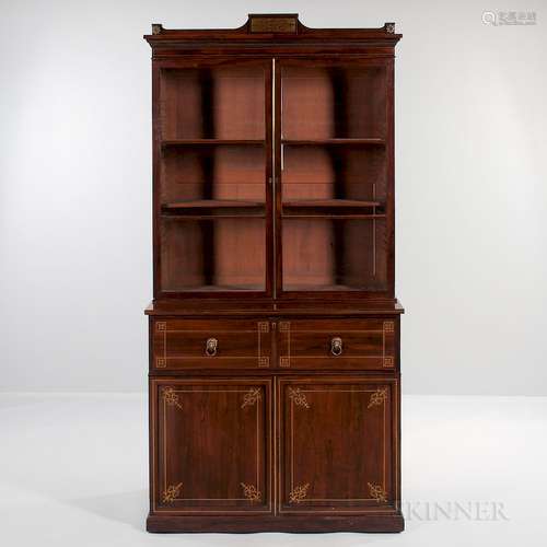 William IV Mahogany-veneered Brass-inlaid Secretary Bookcase