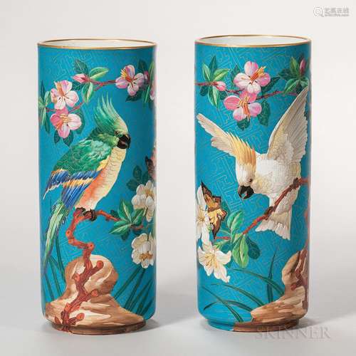 Pair of Bernardaud & Co. Limoges Porcelain Cloisonne-style Vases