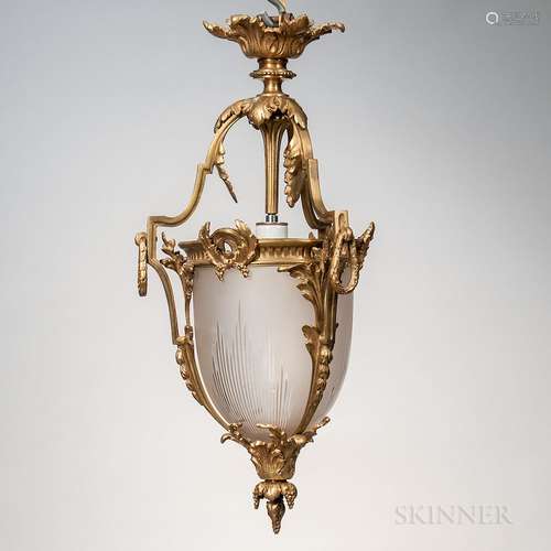 Gilt-bronze and Glass Hanging Light Fixture