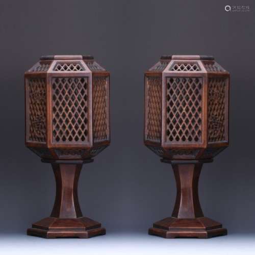 A pair Qing dynasty rosewood lanterns