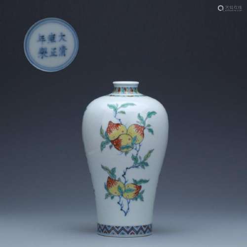 A famille rose sanduo pattern meiping vase; Yongzheng