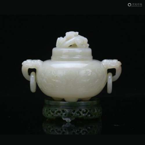 A white jade carved two ears censer