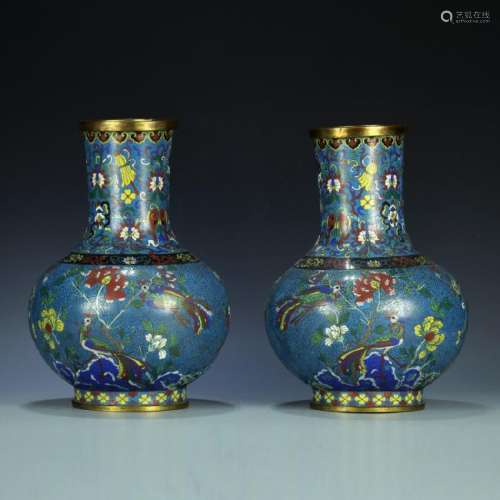 A pair 19/20th C. cloisonne vases