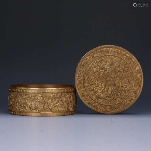 A gilt bronze low relief carved box