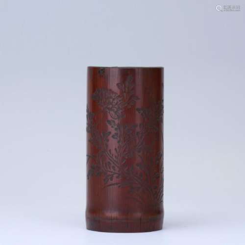 An old carved bamboo brush pot