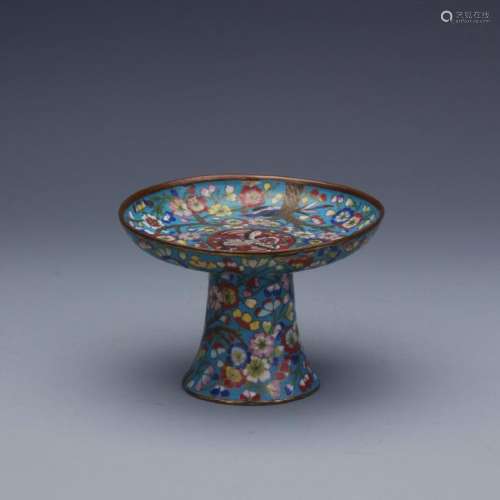 An old enamel cloisonne high footed plate