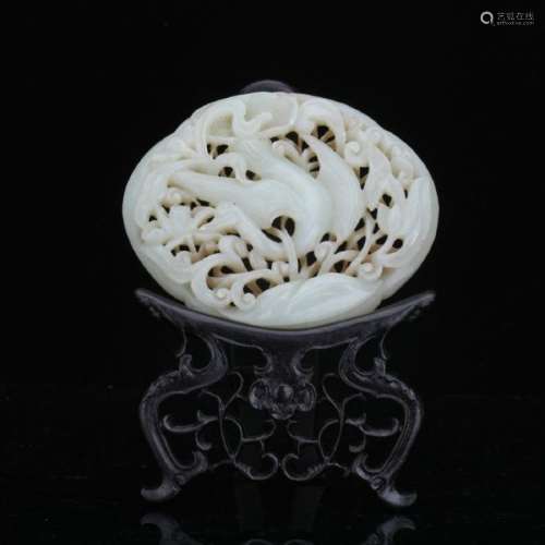 A white jade carved table ornament with stand