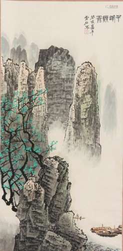 An ink and colour on paper landscape painting