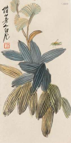 Ink and colour on paper; signed Qi Bai Shi