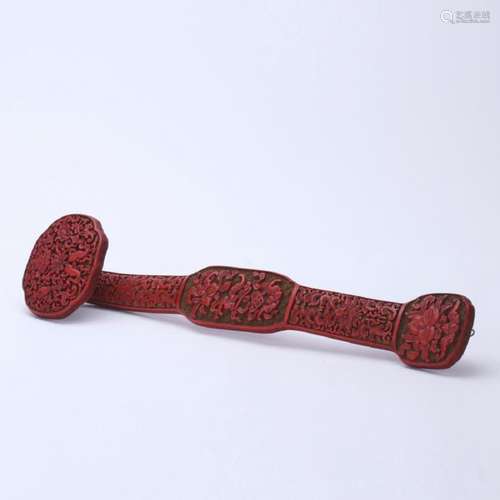 An old patina cinnabar carved Ruyi sceptre