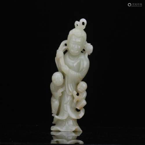 19/20th C. nice carved white jade figure ornament