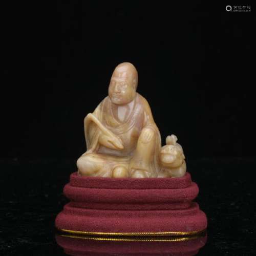 A lovely Shoushan stone carved Lohan figure