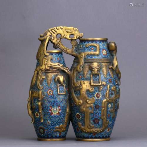 A gilt bronze overlay cloisonne doubled vase