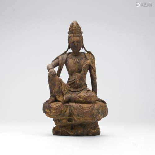 An old wood carved Guanying figure