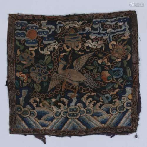 An old Chinese silk and metallic thread rank badge