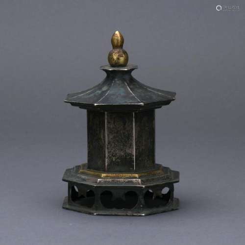 A partial gilt silver pagoda