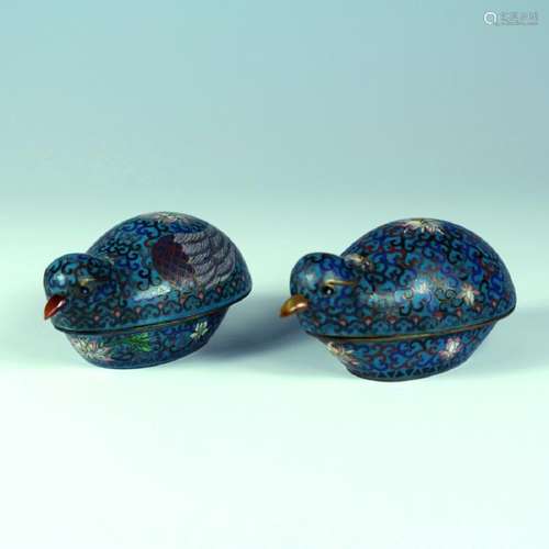 A pair of cloisonne box in duck form